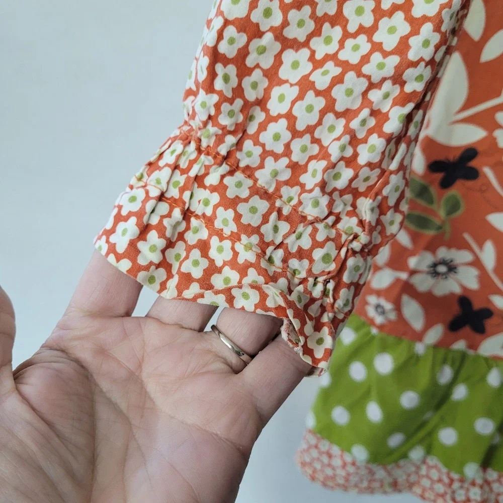 Jelly the Pug Renee Ruffle Dress Girls 10‎ Orange Floral Polka Dot Long Sleeve